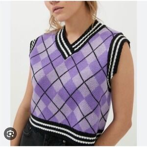 The Ragged Priest Purple Argyle Sweater Vest Size Small